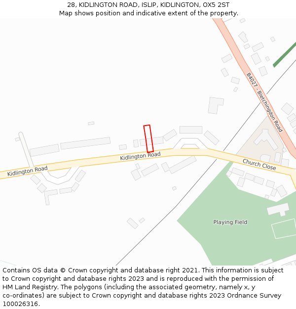 28, KIDLINGTON ROAD, ISLIP, KIDLINGTON, OX5 2ST: Location map and indicative extent of plot