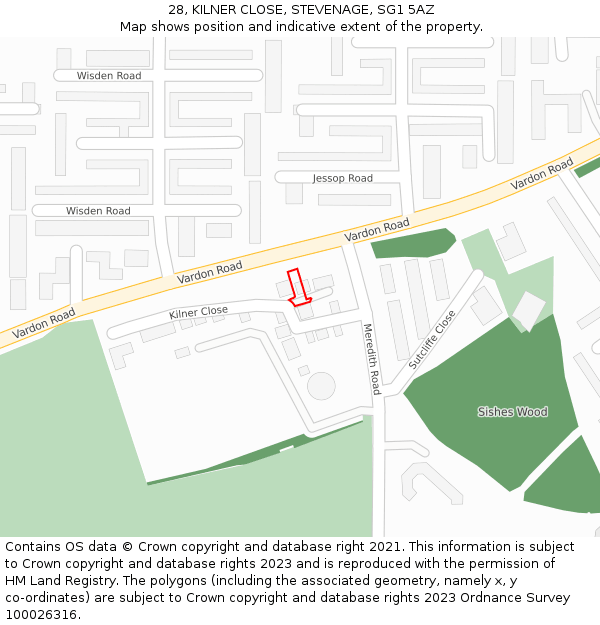 28, KILNER CLOSE, STEVENAGE, SG1 5AZ: Location map and indicative extent of plot