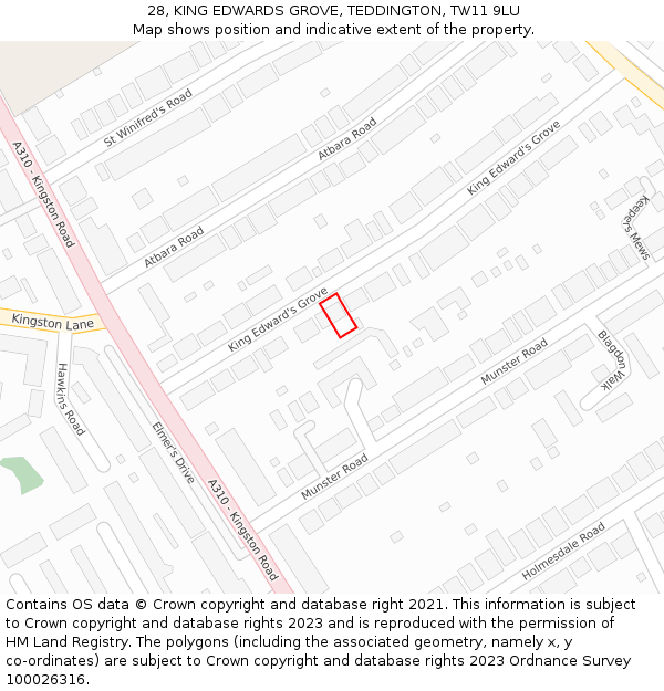 28, KING EDWARDS GROVE, TEDDINGTON, TW11 9LU: Location map and indicative extent of plot