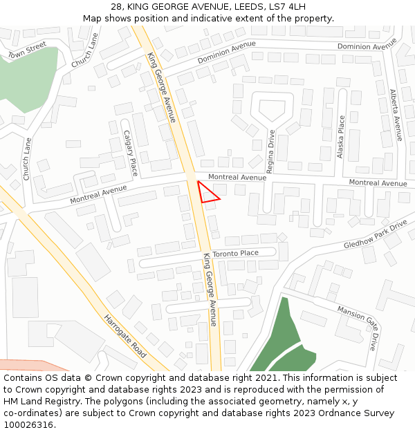 28, KING GEORGE AVENUE, LEEDS, LS7 4LH: Location map and indicative extent of plot