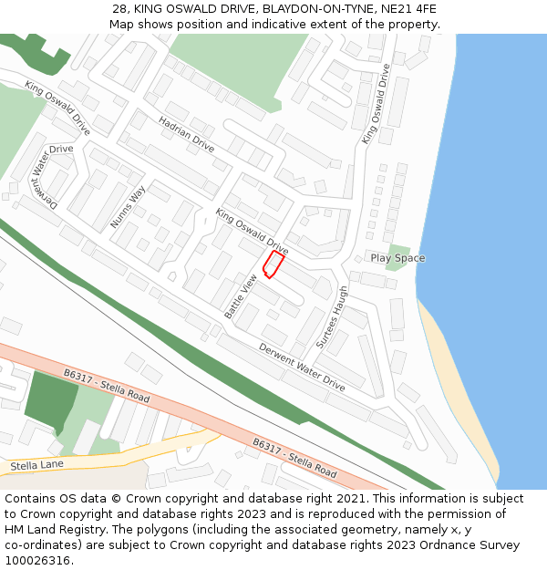 28, KING OSWALD DRIVE, BLAYDON-ON-TYNE, NE21 4FE: Location map and indicative extent of plot