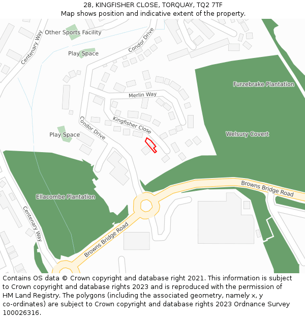 28, KINGFISHER CLOSE, TORQUAY, TQ2 7TF: Location map and indicative extent of plot