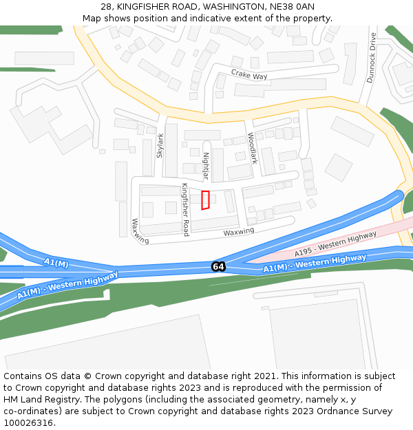 28, KINGFISHER ROAD, WASHINGTON, NE38 0AN: Location map and indicative extent of plot