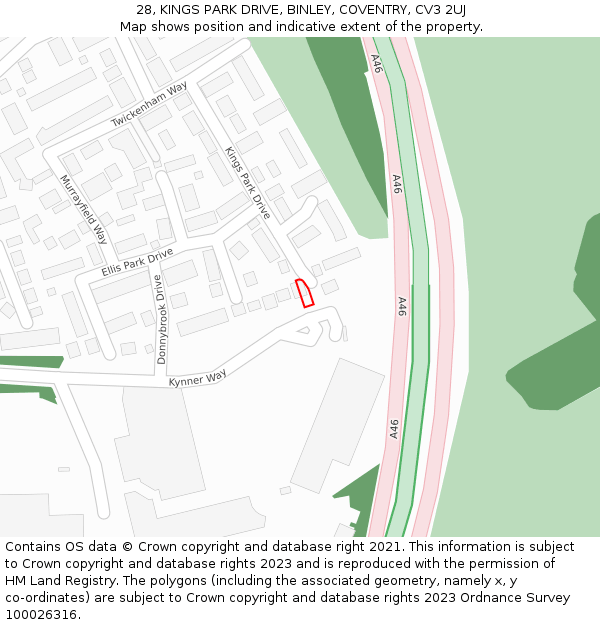28, KINGS PARK DRIVE, BINLEY, COVENTRY, CV3 2UJ: Location map and indicative extent of plot