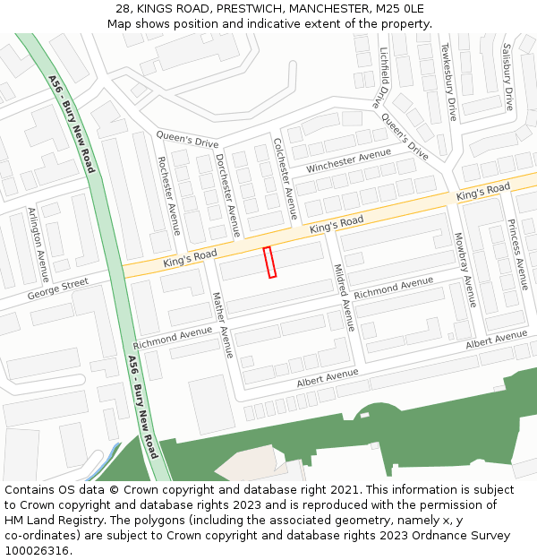 28, KINGS ROAD, PRESTWICH, MANCHESTER, M25 0LE: Location map and indicative extent of plot