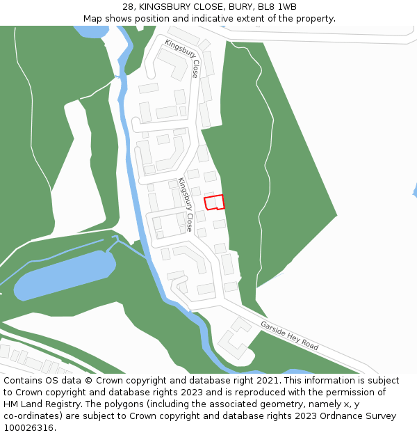 28, KINGSBURY CLOSE, BURY, BL8 1WB: Location map and indicative extent of plot