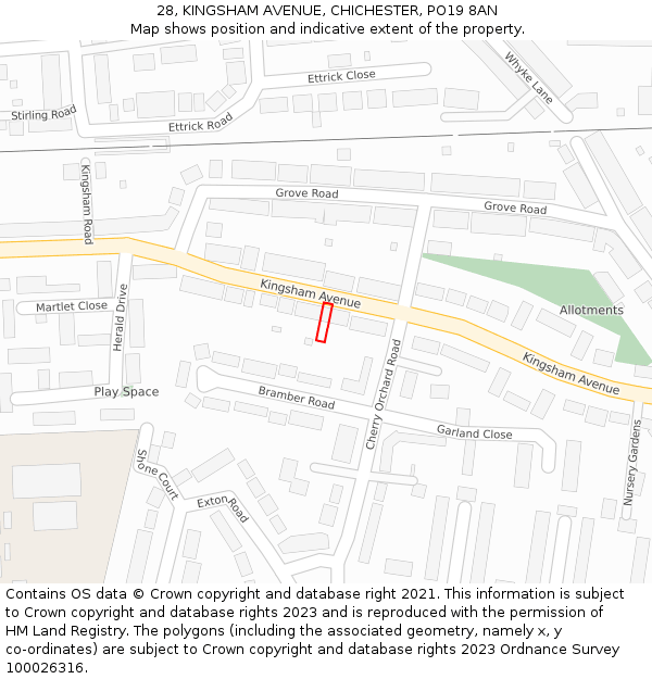 28, KINGSHAM AVENUE, CHICHESTER, PO19 8AN: Location map and indicative extent of plot