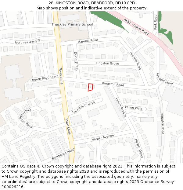 28, KINGSTON ROAD, BRADFORD, BD10 8PD: Location map and indicative extent of plot