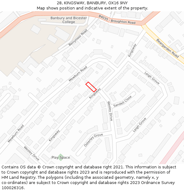 28, KINGSWAY, BANBURY, OX16 9NY: Location map and indicative extent of plot