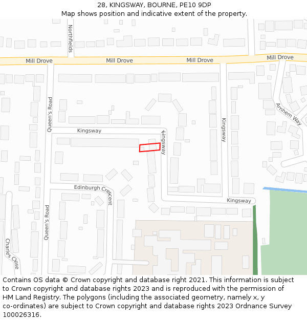 28, KINGSWAY, BOURNE, PE10 9DP: Location map and indicative extent of plot