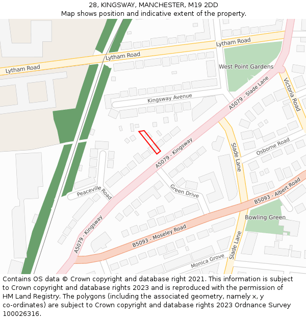 28, KINGSWAY, MANCHESTER, M19 2DD: Location map and indicative extent of plot