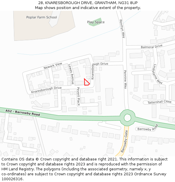 28, KNARESBOROUGH DRIVE, GRANTHAM, NG31 8UP: Location map and indicative extent of plot