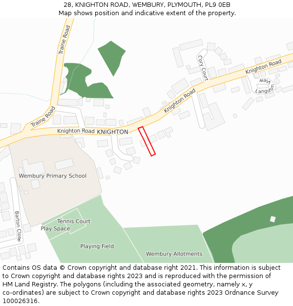 28, KNIGHTON ROAD, WEMBURY, PLYMOUTH, PL9 0EB: Location map and indicative extent of plot