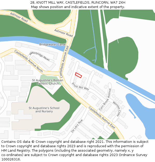 28, KNOTT MILL WAY, CASTLEFIELDS, RUNCORN, WA7 2XH: Location map and indicative extent of plot