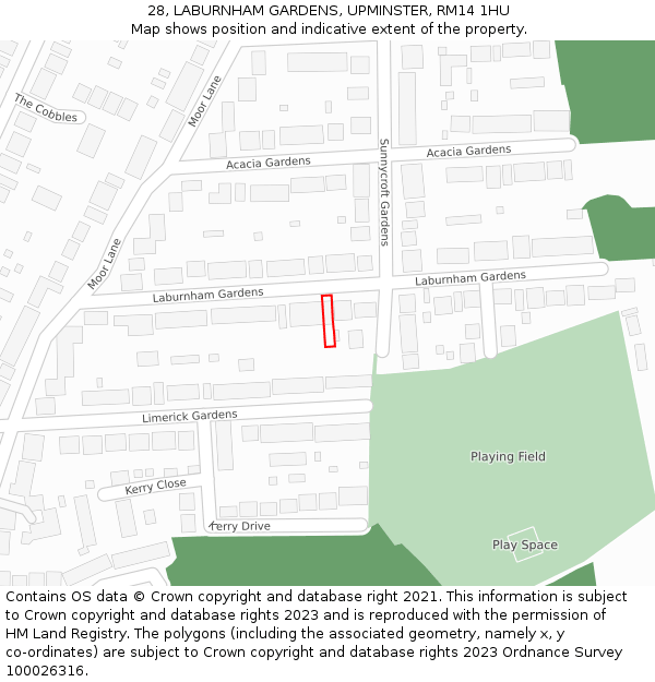28, LABURNHAM GARDENS, UPMINSTER, RM14 1HU: Location map and indicative extent of plot