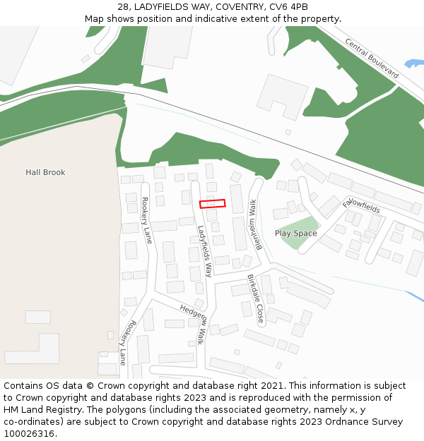 28, LADYFIELDS WAY, COVENTRY, CV6 4PB: Location map and indicative extent of plot