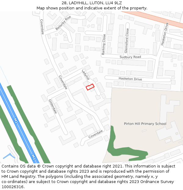 28, LADYHILL, LUTON, LU4 9LZ: Location map and indicative extent of plot