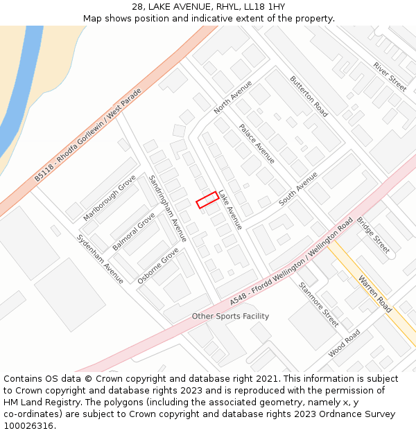 28, LAKE AVENUE, RHYL, LL18 1HY: Location map and indicative extent of plot