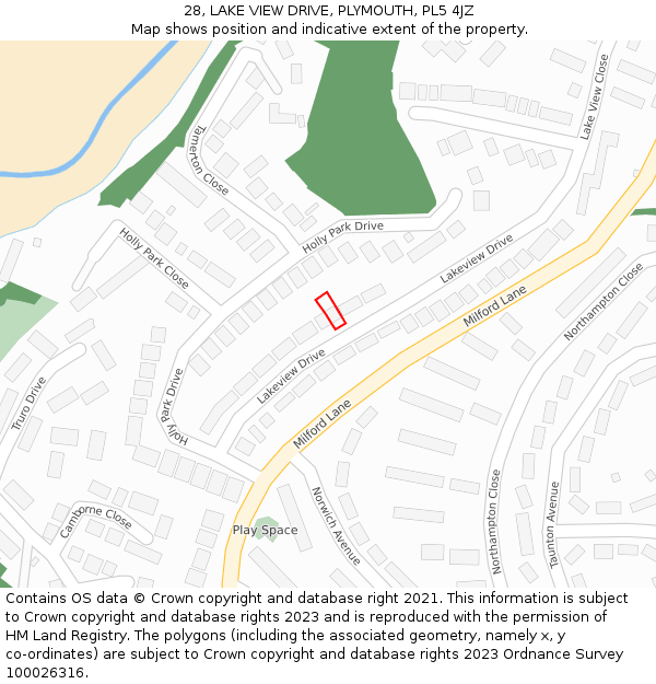 28, LAKE VIEW DRIVE, PLYMOUTH, PL5 4JZ: Location map and indicative extent of plot