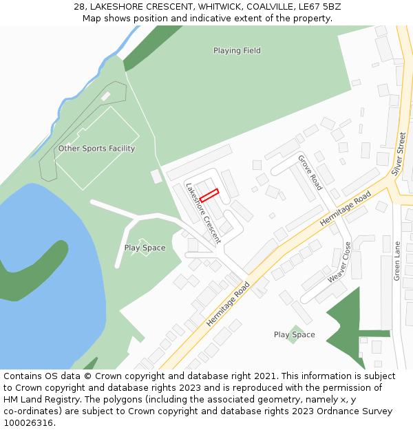 28, LAKESHORE CRESCENT, WHITWICK, COALVILLE, LE67 5BZ: Location map and indicative extent of plot