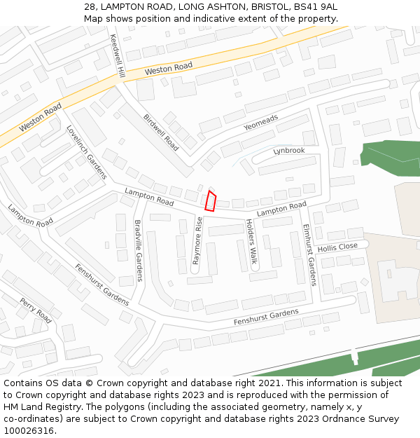 28, LAMPTON ROAD, LONG ASHTON, BRISTOL, BS41 9AL: Location map and indicative extent of plot