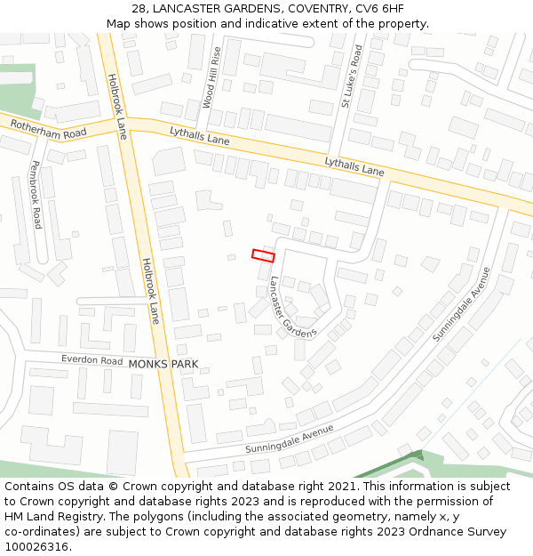 28, LANCASTER GARDENS, COVENTRY, CV6 6HF: Location map and indicative extent of plot
