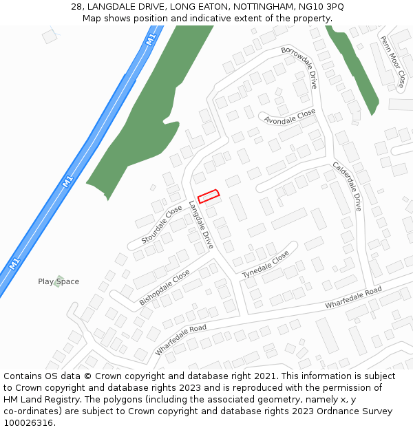 28, LANGDALE DRIVE, LONG EATON, NOTTINGHAM, NG10 3PQ: Location map and indicative extent of plot