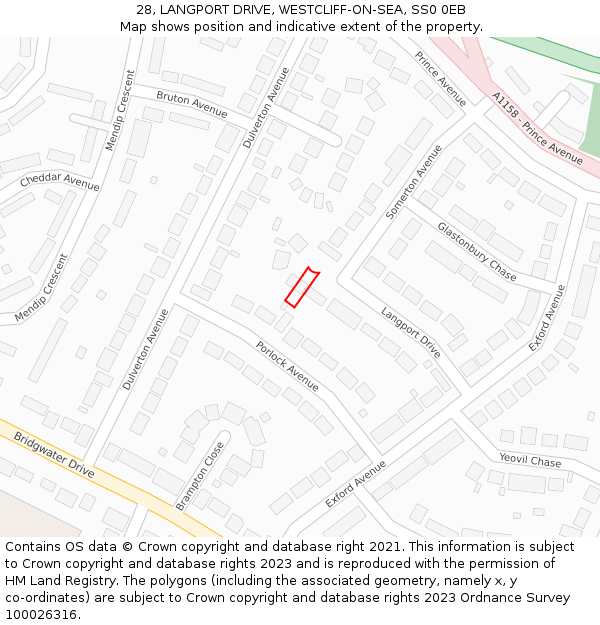 28, LANGPORT DRIVE, WESTCLIFF-ON-SEA, SS0 0EB: Location map and indicative extent of plot