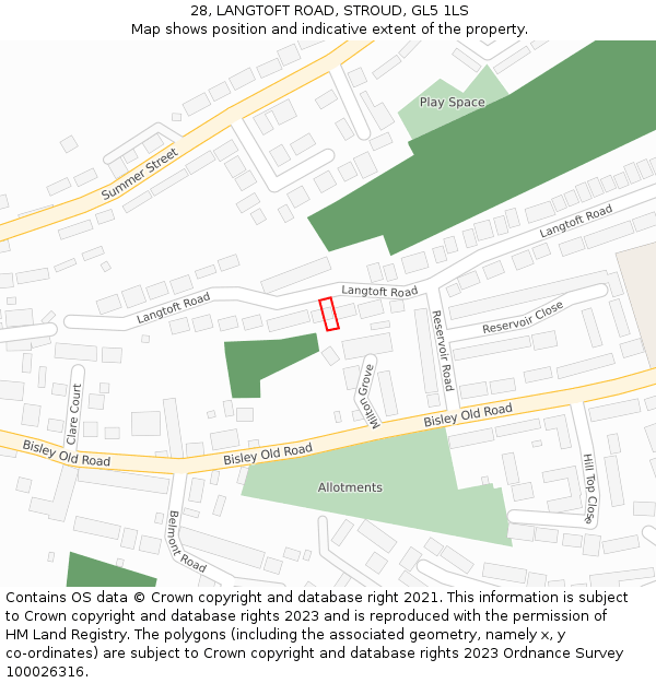 28, LANGTOFT ROAD, STROUD, GL5 1LS: Location map and indicative extent of plot