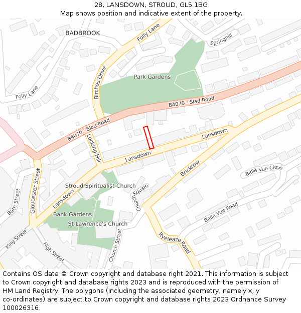 28, LANSDOWN, STROUD, GL5 1BG: Location map and indicative extent of plot