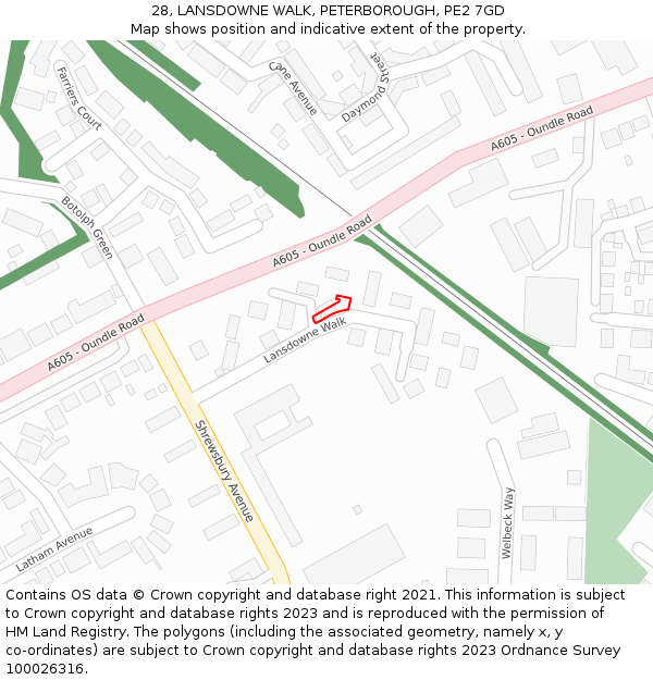 28, LANSDOWNE WALK, PETERBOROUGH, PE2 7GD: Location map and indicative extent of plot