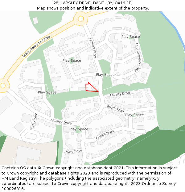 28, LAPSLEY DRIVE, BANBURY, OX16 1EJ: Location map and indicative extent of plot