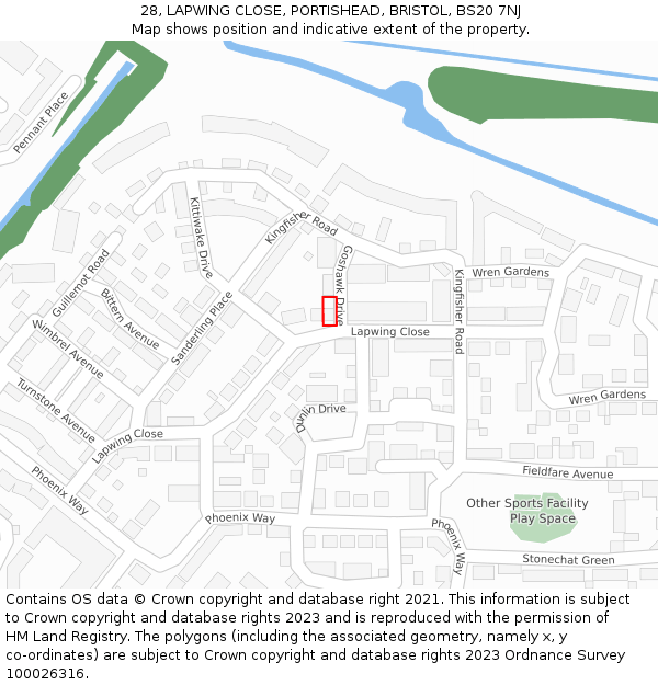 28, LAPWING CLOSE, PORTISHEAD, BRISTOL, BS20 7NJ: Location map and indicative extent of plot