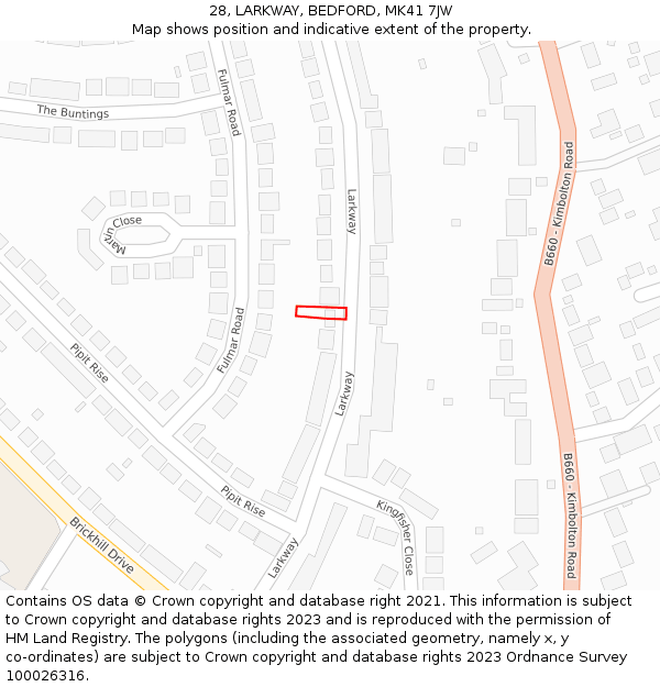 28, LARKWAY, BEDFORD, MK41 7JW: Location map and indicative extent of plot