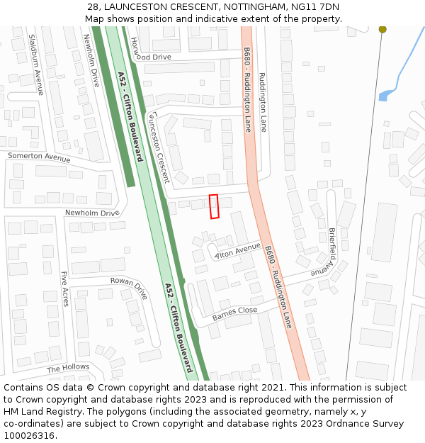 28, LAUNCESTON CRESCENT, NOTTINGHAM, NG11 7DN: Location map and indicative extent of plot