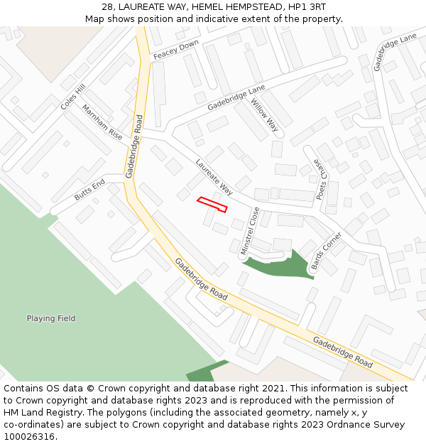 28, LAUREATE WAY, HEMEL HEMPSTEAD, HP1 3RT: Location map and indicative extent of plot