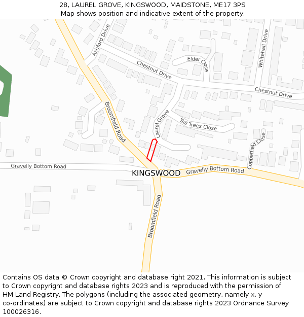 28, LAUREL GROVE, KINGSWOOD, MAIDSTONE, ME17 3PS: Location map and indicative extent of plot