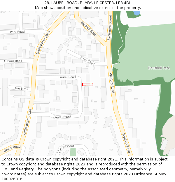 28, LAUREL ROAD, BLABY, LEICESTER, LE8 4DL: Location map and indicative extent of plot