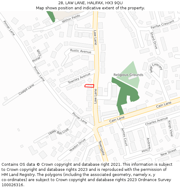 28, LAW LANE, HALIFAX, HX3 9QU: Location map and indicative extent of plot