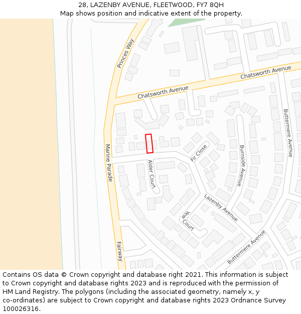 28, LAZENBY AVENUE, FLEETWOOD, FY7 8QH: Location map and indicative extent of plot