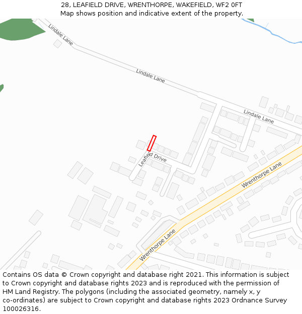 28, LEAFIELD DRIVE, WRENTHORPE, WAKEFIELD, WF2 0FT: Location map and indicative extent of plot
