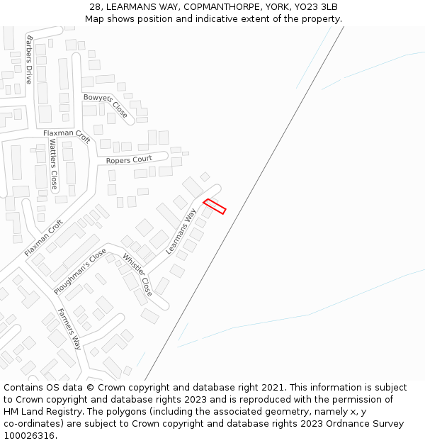 28, LEARMANS WAY, COPMANTHORPE, YORK, YO23 3LB: Location map and indicative extent of plot