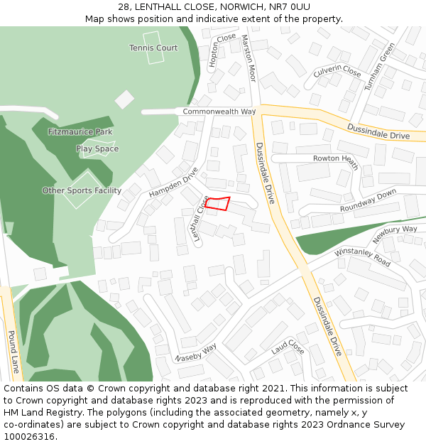 28, LENTHALL CLOSE, NORWICH, NR7 0UU: Location map and indicative extent of plot