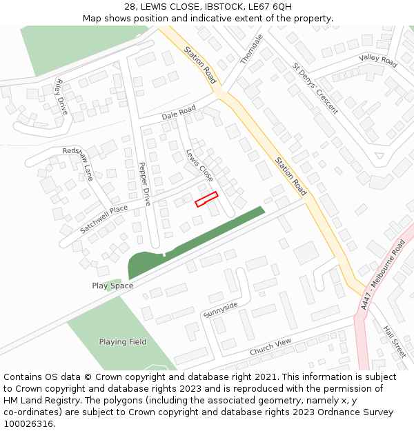 28, LEWIS CLOSE, IBSTOCK, LE67 6QH: Location map and indicative extent of plot