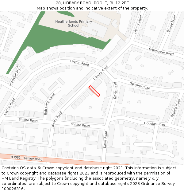 28, LIBRARY ROAD, POOLE, BH12 2BE: Location map and indicative extent of plot