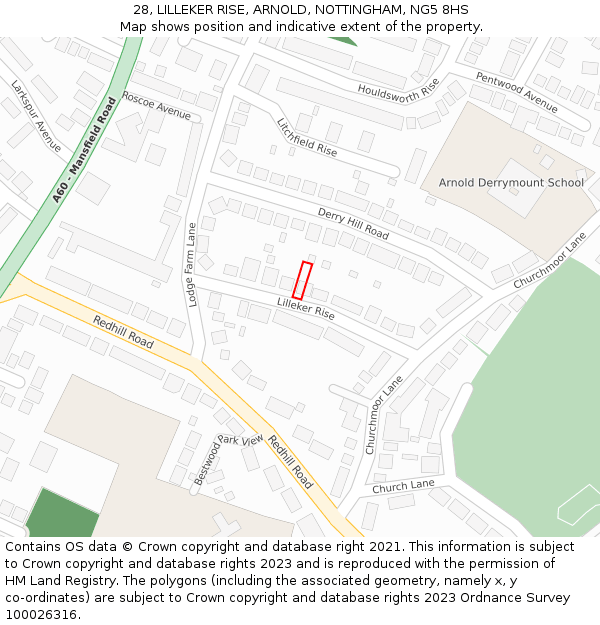 28, LILLEKER RISE, ARNOLD, NOTTINGHAM, NG5 8HS: Location map and indicative extent of plot