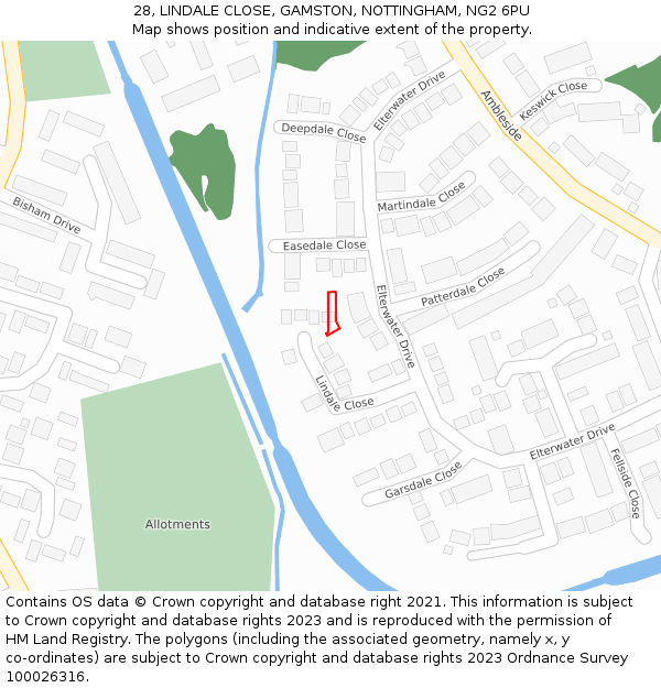 28, LINDALE CLOSE, GAMSTON, NOTTINGHAM, NG2 6PU: Location map and indicative extent of plot