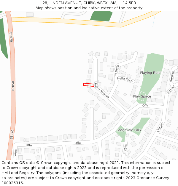 28, LINDEN AVENUE, CHIRK, WREXHAM, LL14 5ER: Location map and indicative extent of plot