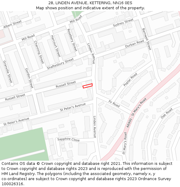 28, LINDEN AVENUE, KETTERING, NN16 0ES: Location map and indicative extent of plot