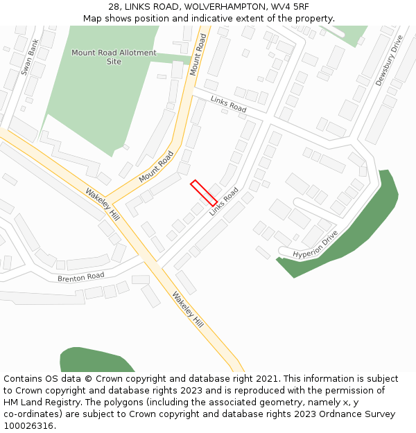 28, LINKS ROAD, WOLVERHAMPTON, WV4 5RF: Location map and indicative extent of plot